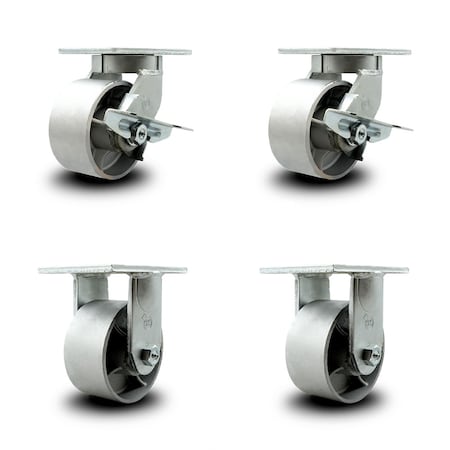 Service Caster 6 Inch Heavy Duty Semi Steel Cast Iron Wheel Caster Brakes 2 Rigid SCC, 2PK SCC-KP92S630-SSR-SLB-2-R-2